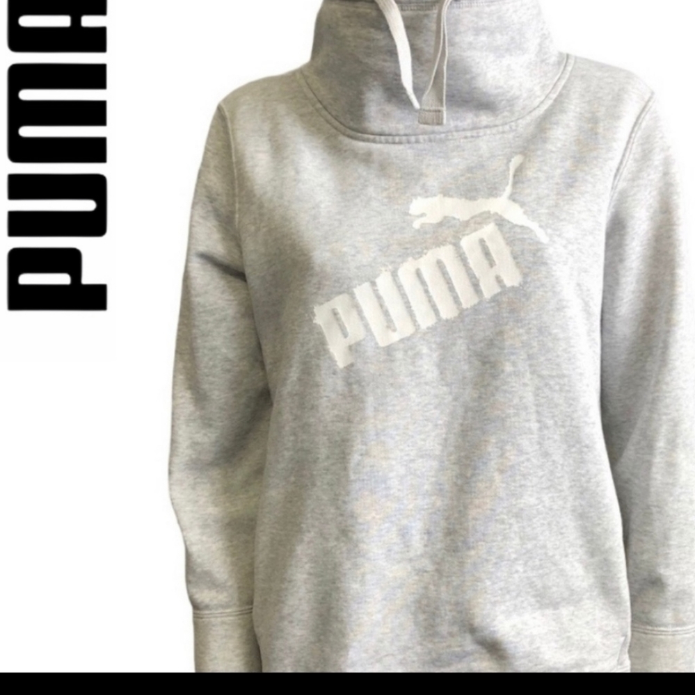 Puma Grey high neck with Drawstring sweatshirt with kangaroo pocket